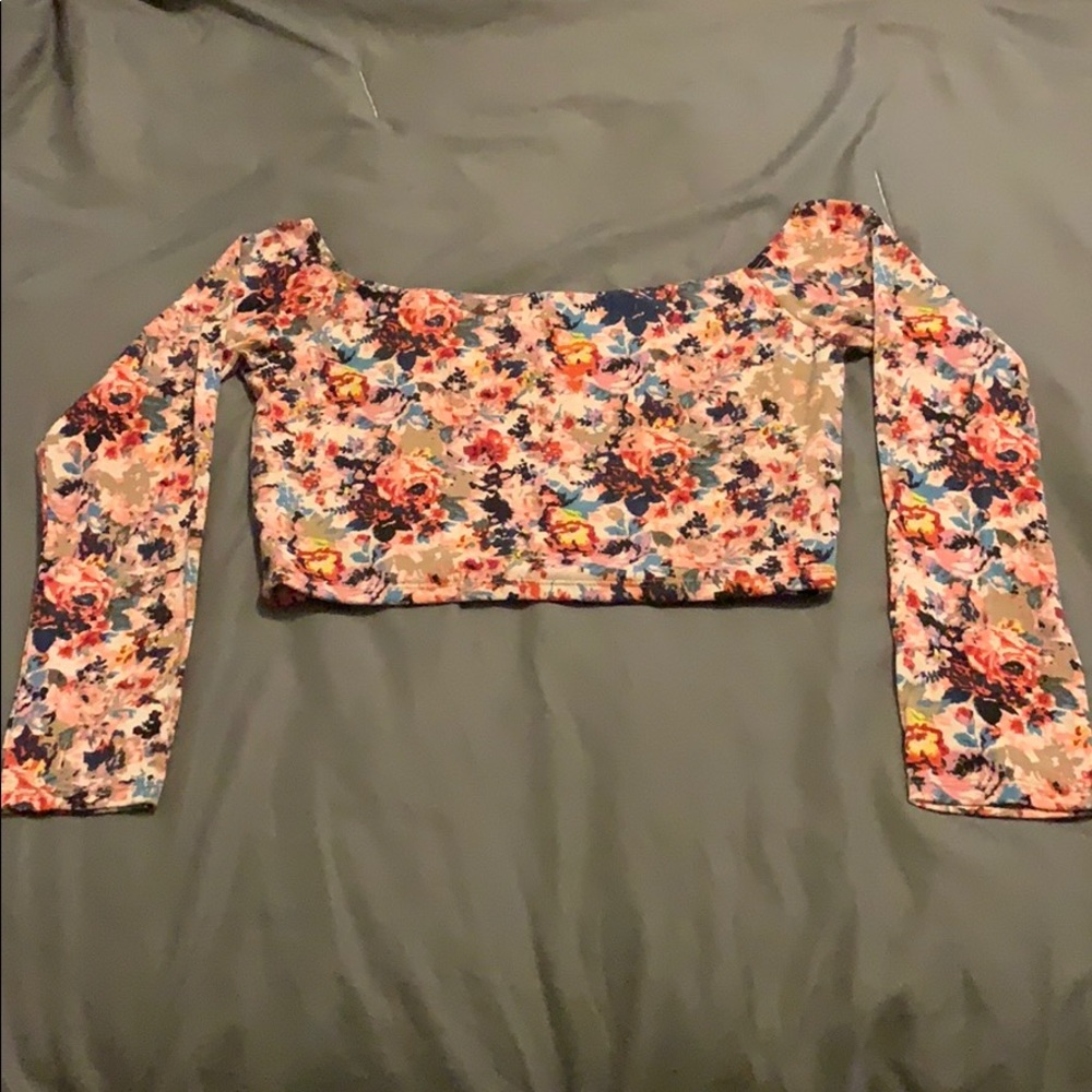 Floral, Long Sleeve Crop Top